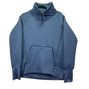 ATHLETA SMALL WOMEN'S QUILTED JACQUARD COWL ATHLETIC ELEVATION PULL OVER BLUE